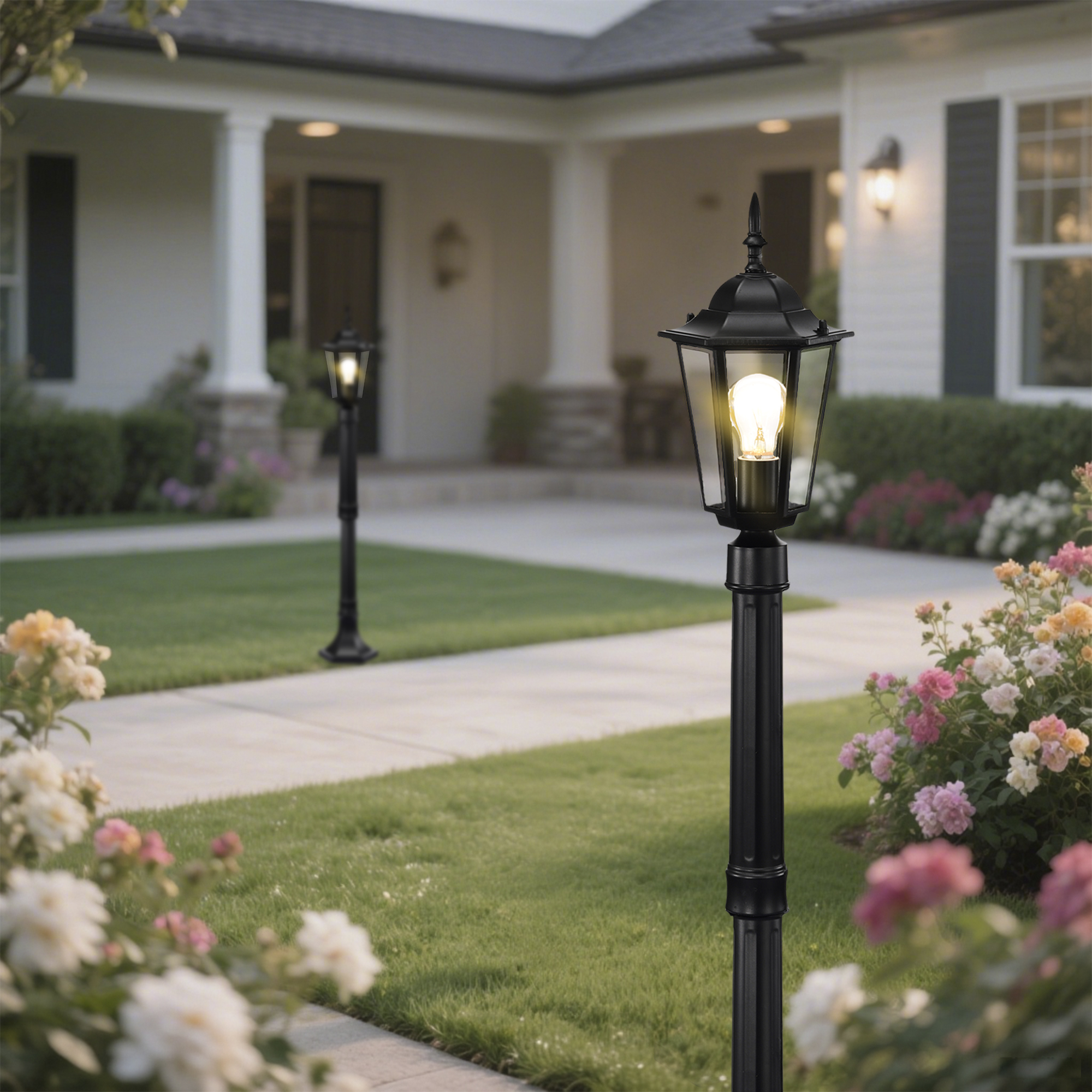 Outdoor Lamp Post Light 42", Adjustable Height Waterproof Post Light Fixture with ClearGlass, Aluminum Outdoor Pole Light for Yard, Garden & Driveway