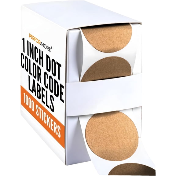 PERFORMORE 1 Inch Dot Matte Color Code Labels for Color Coding and Organization, Round Coloured Easy Peel Strong Self Adhesive Dot Stickers,1000 Stickers Per Roll, in Dispenser Box (Brown)