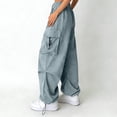 thumbnail image 6 of OGLCCG Girls Cargo Pants Elastic Waist Drawstring Y2k Baggy Wide Leg Parachute Pants with Pockets Streetwear Jogger Hiking Trousers 4-15 Years, 6 of 7