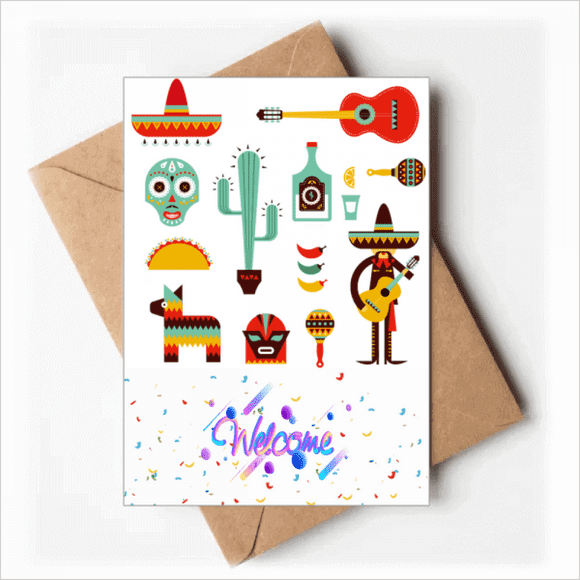 Sombrero Guitar Chili Mexico Elment Welcome Back Greeting Cards Envelopes Blank