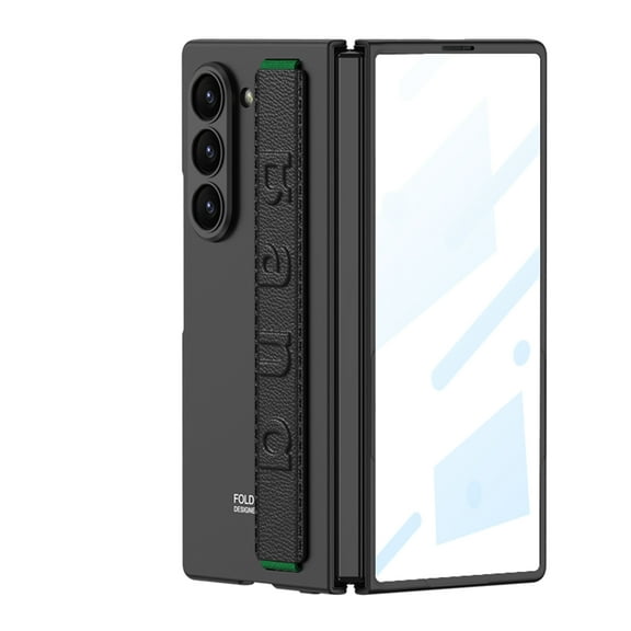 Dteck Case for Samsung Galaxy Z Fold 7, Slim PC Case Built-in Front Screen Protector Hand Strap Shockproof Cover for Galaxy Z Fold 7,Black