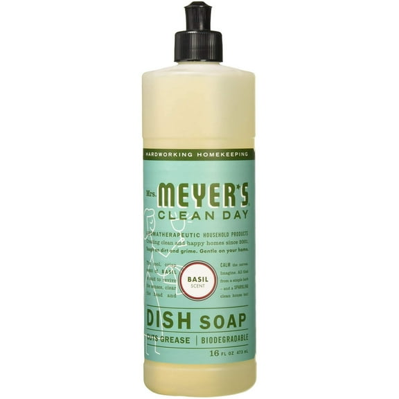 Mrs. Meyer's Clean Day Dish Soap Liquid, Basil, 16 fl oz (6 pack) (Bundle)