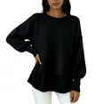 thumbnail image 4 of Women's Top Long Sleeve Round Neck Solid Oversized Loose Ribbed Hem Knitted Sweater, 4 of 5
