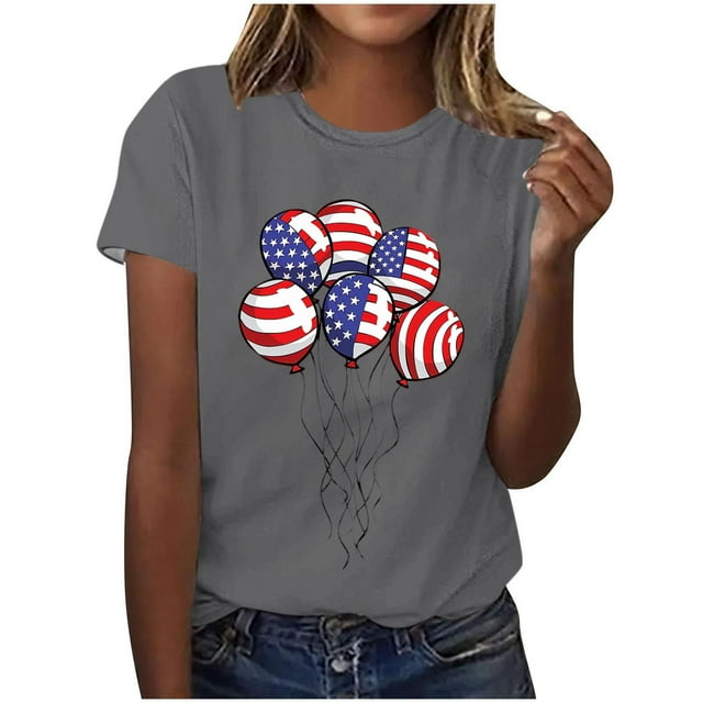 Tops de Ajuste Suelto para las Mujeres Sudadera Casual Impresa Manga Corta Cuello Redondo Superior, Poliéster