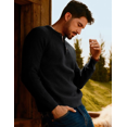 thumbnail image 3 of Olaglory Mens Sweaters Crewneck Waffle Pullover Sweater, Casual Button Textured Knit Henley Sweaters for Men, Black, 3 of 8