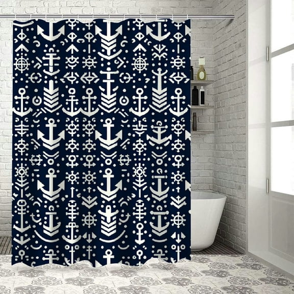 JRXY Soft Cushion Anchor Navy Blue White Nautical Shower Curtain Multiple Sizes White
