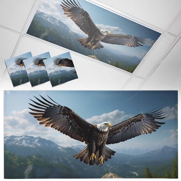 3 Pack Flying Eagle Fluorescent Light Covers for Ceiling Lights Mountains Blue Sky Magnetic Ceiling Light Covers Overhead Light Filters for Office Classroom Home