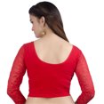 thumbnail image 3 of Chandrakala Women's Stretchable Readymade Lycra Red Indian Ethnic Saree Blouse Crop Top Choli-Large (B101RED4), 3 of 3