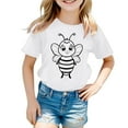 thumbnail image 1 of NINGMENG Hauts et T-Shirts pour Filles, Été, Imprimé Abeille, Col Rond, Manches Courtes, Décontracté, Confortable, Mode Urbaine, Blanc, 6-7 Ans, 1 of 4