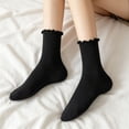 thumbnail image 4 of AVRNLIQ Womens Ruffle Crew Socks Lettuce Edge Frilly Preppy Ribbed Stretch Breathable Mid-Calf Black Free Size, 4 of 5