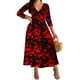 thumbnail image 1 of Vestido largo VisiChenup, sexy, negro y rojo, cuello en V, manga larga, 1 of 3