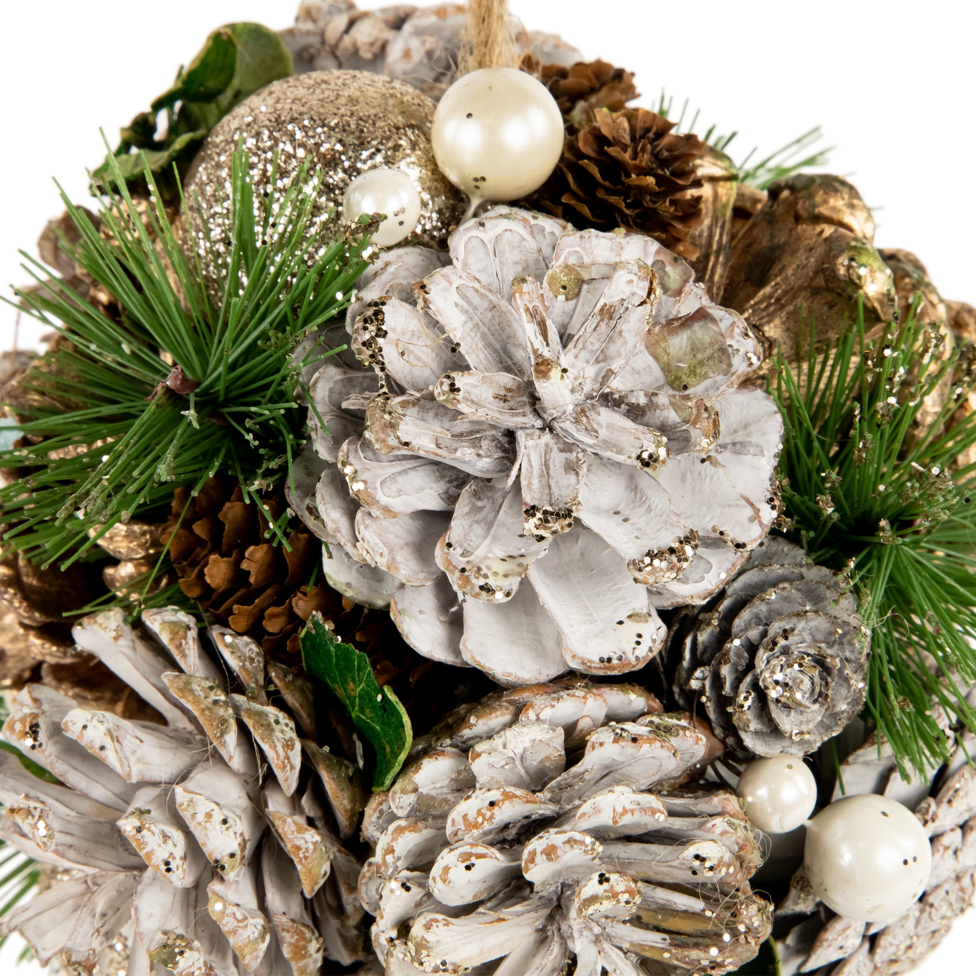 Northlight 5.5" Glittered Pine Needle and Pinecone Hanging Christmas Ball Ornament