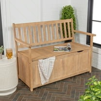 happimess STB1000A Sophie 48" Traditional Farmhouse Lift-Top Acacia Wood Storage & Entry Bench, Light Teak Matte Finish