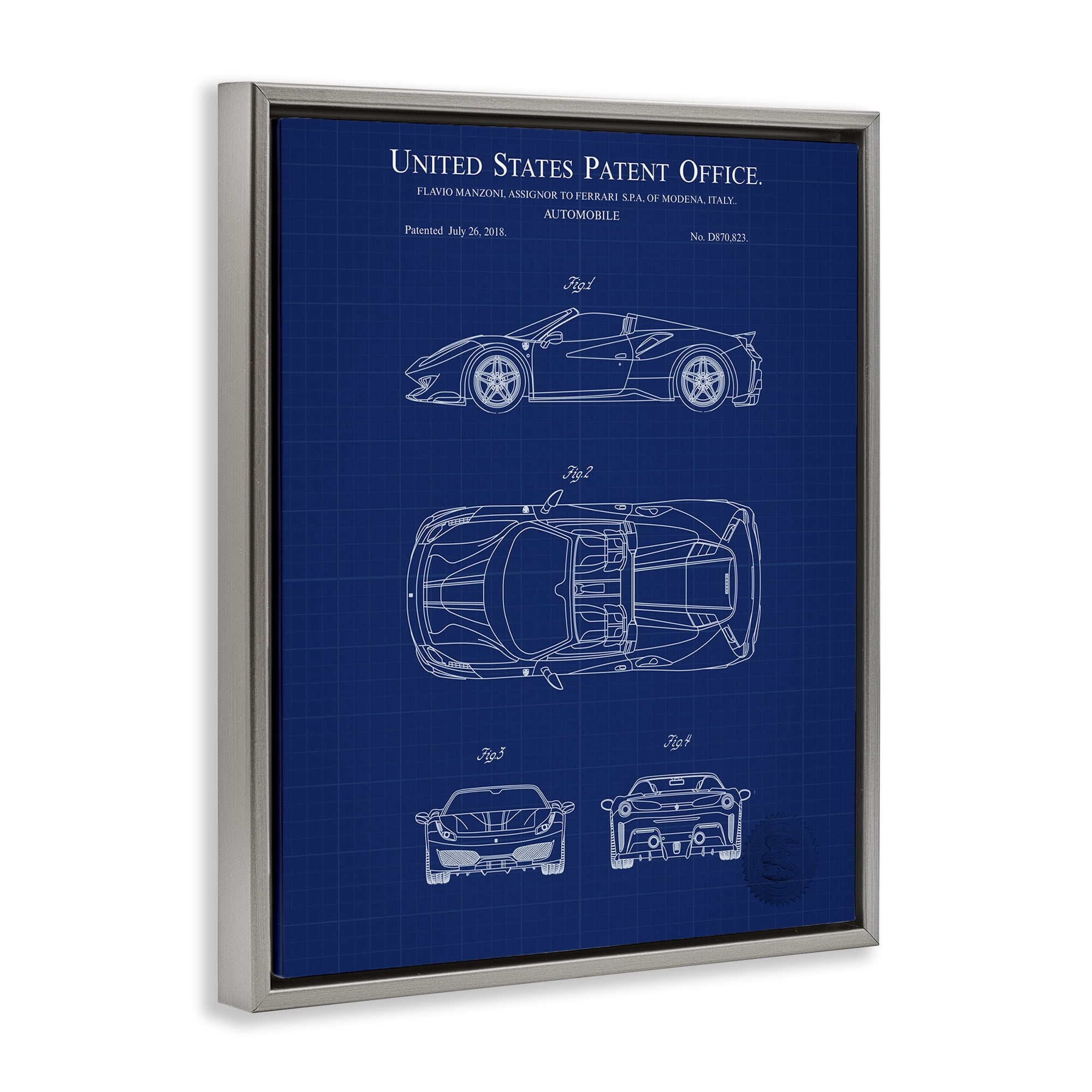 Stupell Industries Detailed Automobile Blueprint Transportation Painting Gray Floater Framed Art Print Wall Art, 17 x 21