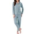 thumbnail image 2 of INSPIRE CHIC Womens Lounge Set Cotton Button Up Long Sleeve Pants Ribbed Pattern with Pocket Pajama Set Loungewear XL Blue, 2 of 6
