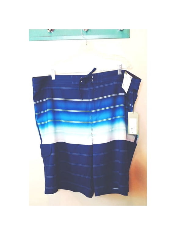 A80 Mens Goodfellow 10 Inseam Blue Striped Board Shorts Swim Trunks Size 32 NWT