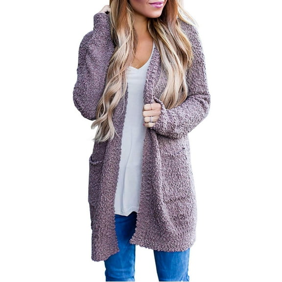 Pntutb Coats for Women,Womens Ladies Solid Open Front Soft Chunky Pocket Long Sleeve Coat Outerwear Cardigan