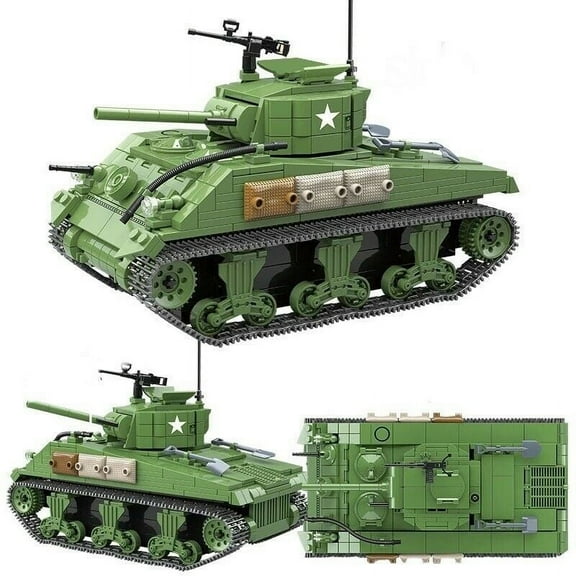 General Jim's Toys & Bricks Army Toys Military Building Blocks WW2 M4 Sherman Army Tank, ABS, 1.3 lb