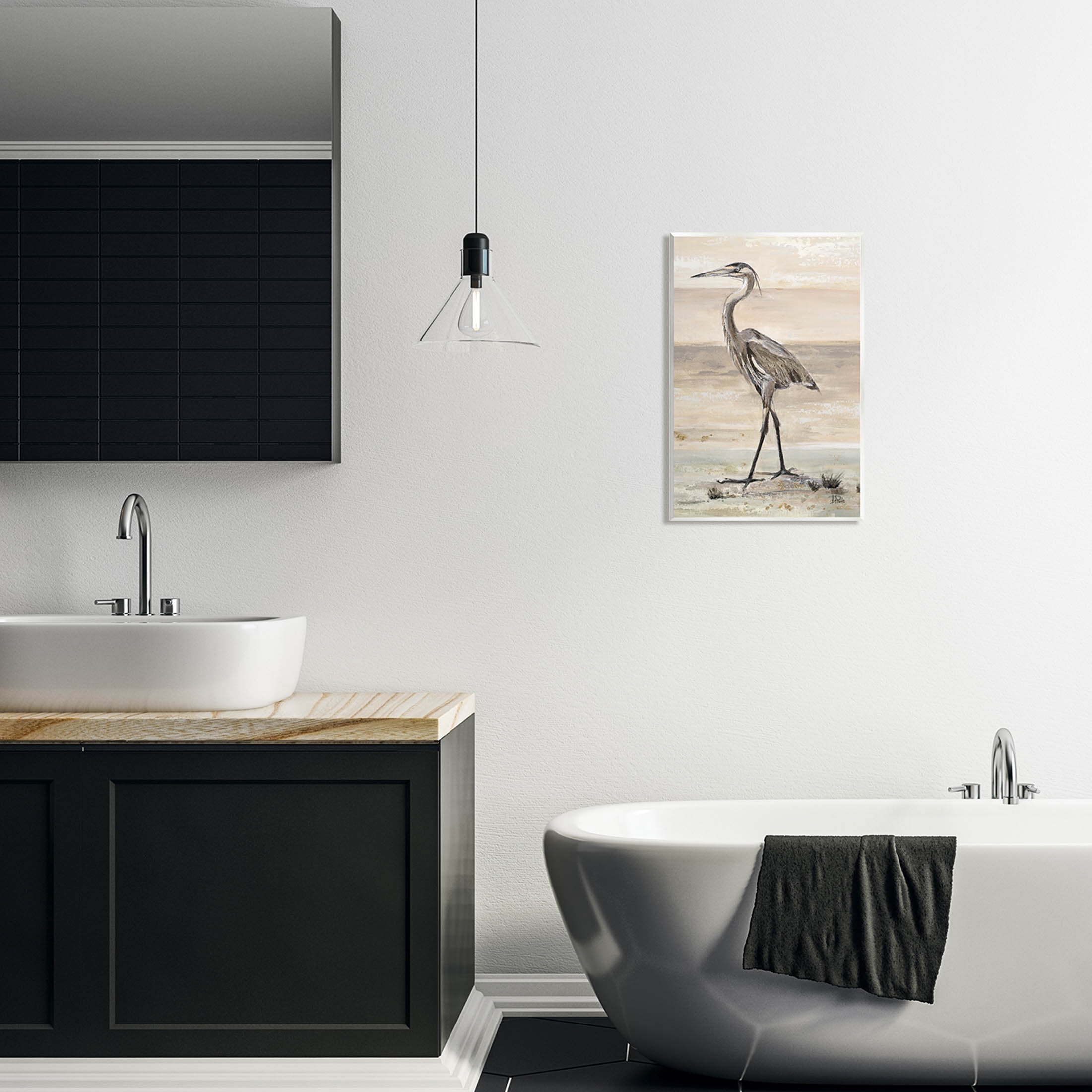Stupell Industries Crane Bird Beach Shore Painting Unframed Art Print Wall Art, Design by Patricia Pinto