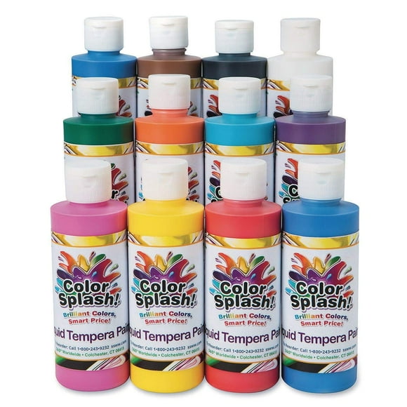S&S Worldwide Color Splash! Liquid Tempera Bulk Paint, Set of 12 in 11 Bright Colors, 8-oz Flip-Top Bottles, Great for A