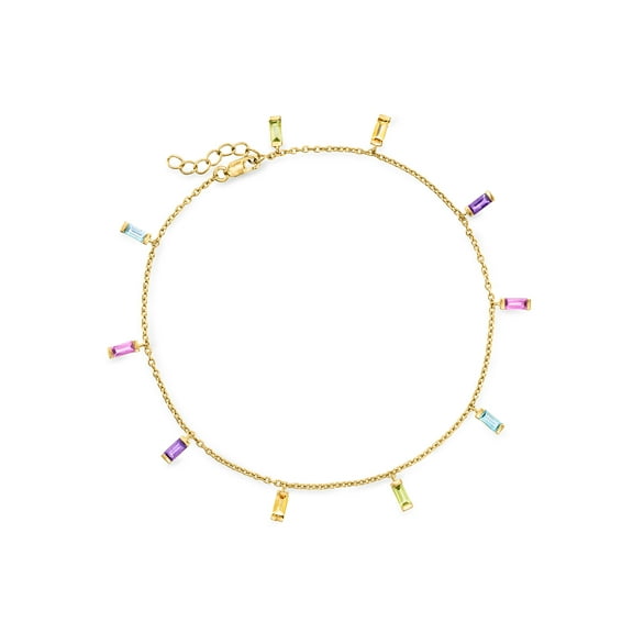 Ross-Simons 1.80 ct. t.w. Baguette Multi-Gemstone Station Anklet in 18kt Gold Over Sterling, Women's, Adult