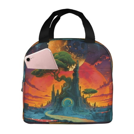 Insulated Lunch Bag for Women Men - Abstract Tree Castle Leakproof Cooler Lunch Box for Women Men  Lunch Tote Bags for Work School Picnic Travel