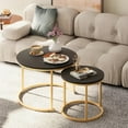 thumbnail image 2 of Garden 4 you Nesting Coffee Table, Round Coffee Table Set of 2, Nesting Tables for Living Room Bedroom Balcony, Wooden Stacking Accent Coffee Tables with Metal Frame, Black, 2 of 18