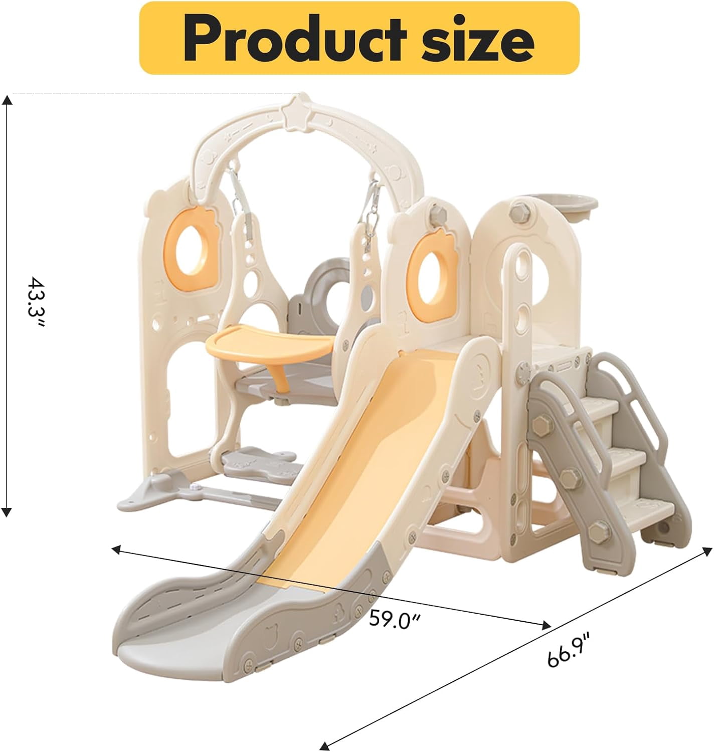 KATLAZIC Toddler Slide with Swing Set, 6-in-1 Indoor Playset for Ages 1-3, L Shaped Slide with Basketball, Baby Slide Hoop for Boys and Girls
