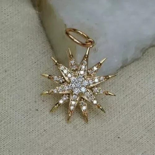 2.00Ct Round Cut Lab Created Diamond Starburst Pendant 14k Yellow Gold Finish