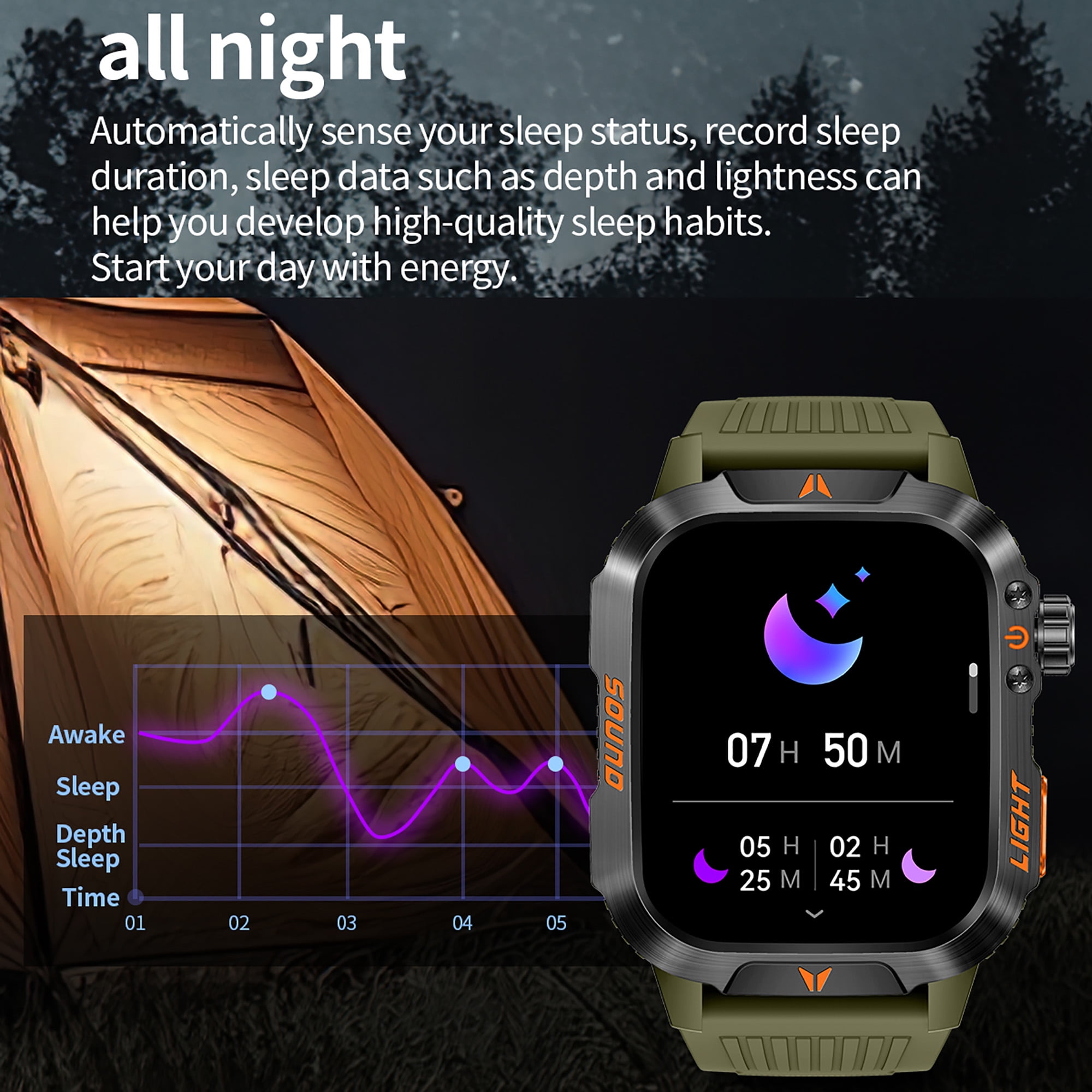 Smart Watch Compass HD Aluminum Alloy Durable IP68 Waterproof with Led Flashlight 600mAh 20 Days Fitness Smartwatch for Android Ios Women Men Watch