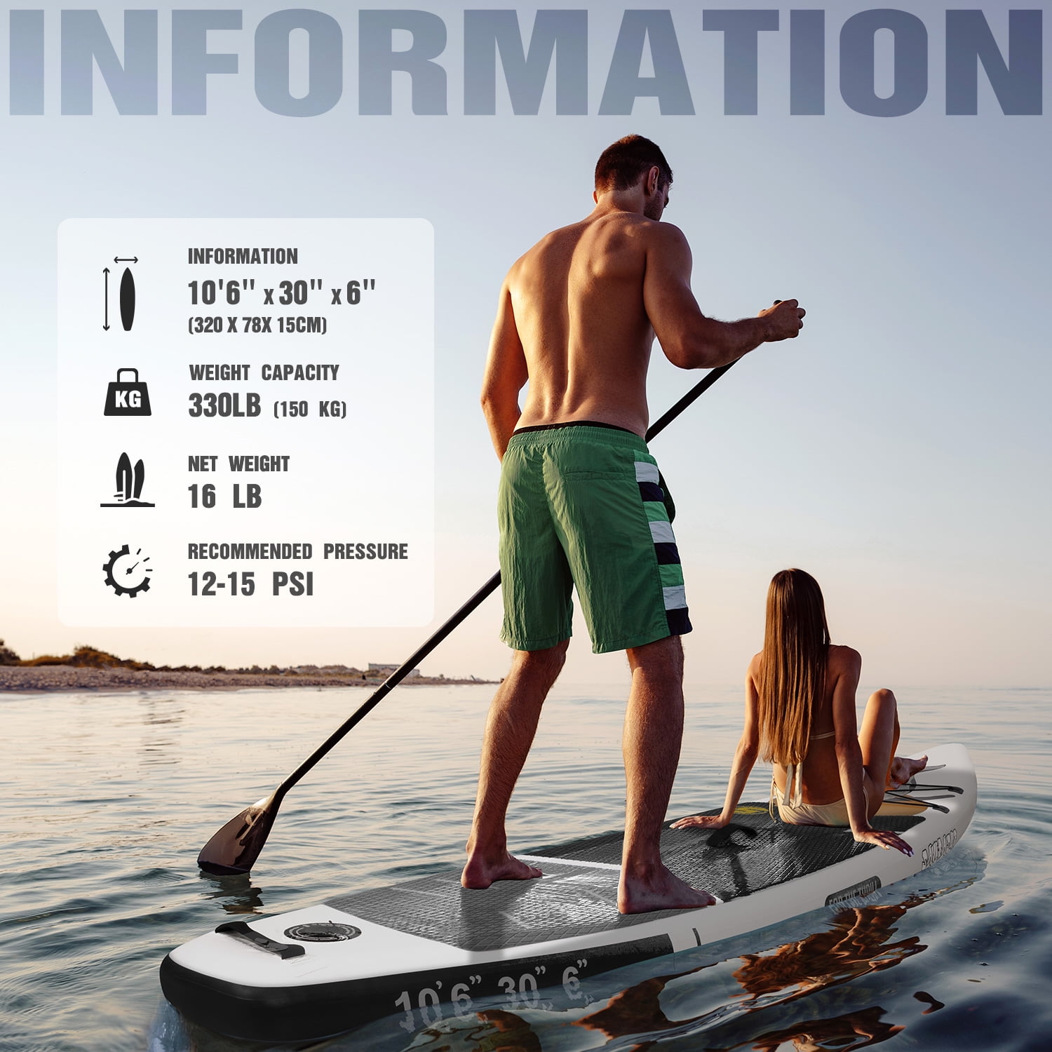 Santasup Stand Up Paddle Board Black Whale Inflatable Paddle Board for Adults, 10ft Yoga Blow Up Board, Sup Board with Accessories, Non-Slip Deck, Travel Backpack Wide Stance