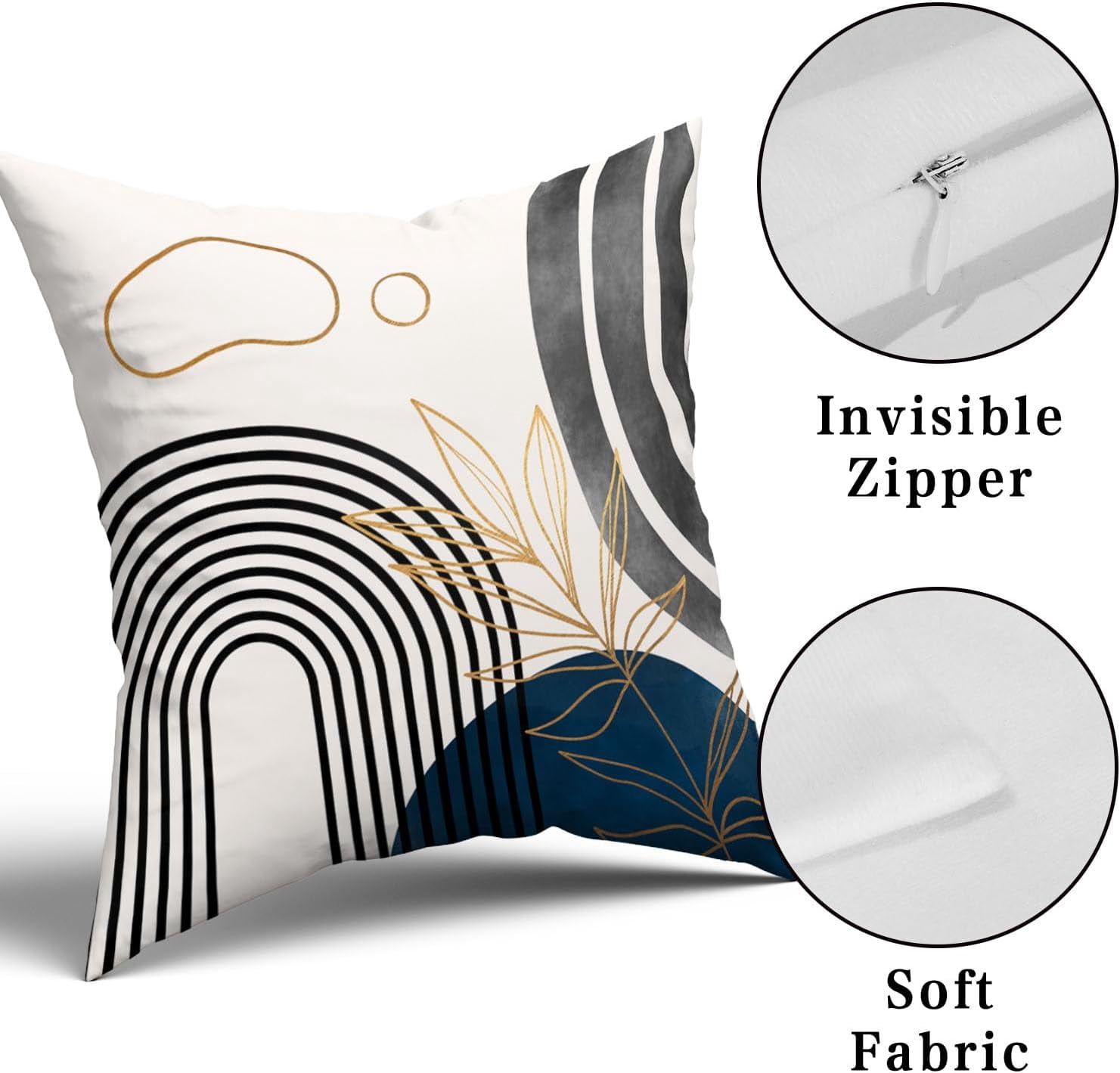 Blue and Grey Boho Pillow Covers Set of 4 18x18 Inch Abstract Geometric Pillow Covers for Mid Century Modern Decor on Sofa Bed Living Room Couch Stylish and Functional