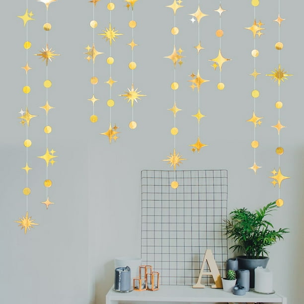 Decoraciones para fiestas Círculos de estrellas, pancartas de guirnaldas de papel con puntos, decoraciones de estrellas centelleantes colgantes de metal