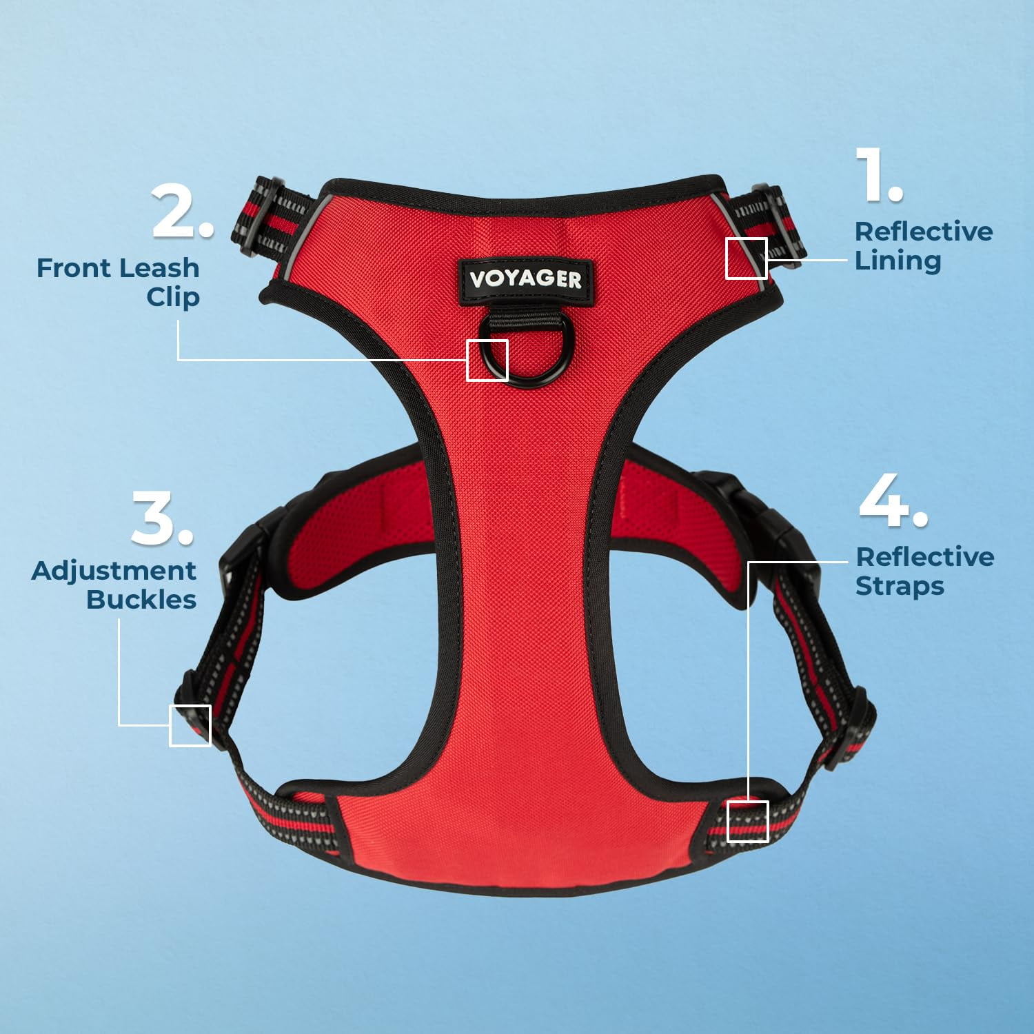 Voyager Dog Harness Dual Leash Attachment No-Pull Control Adjustable Soft but Strong Pet Harness for Medium and Large Dogs with 3M Reflective Technology - Red Lattice, S (Chest: 16 - 20")