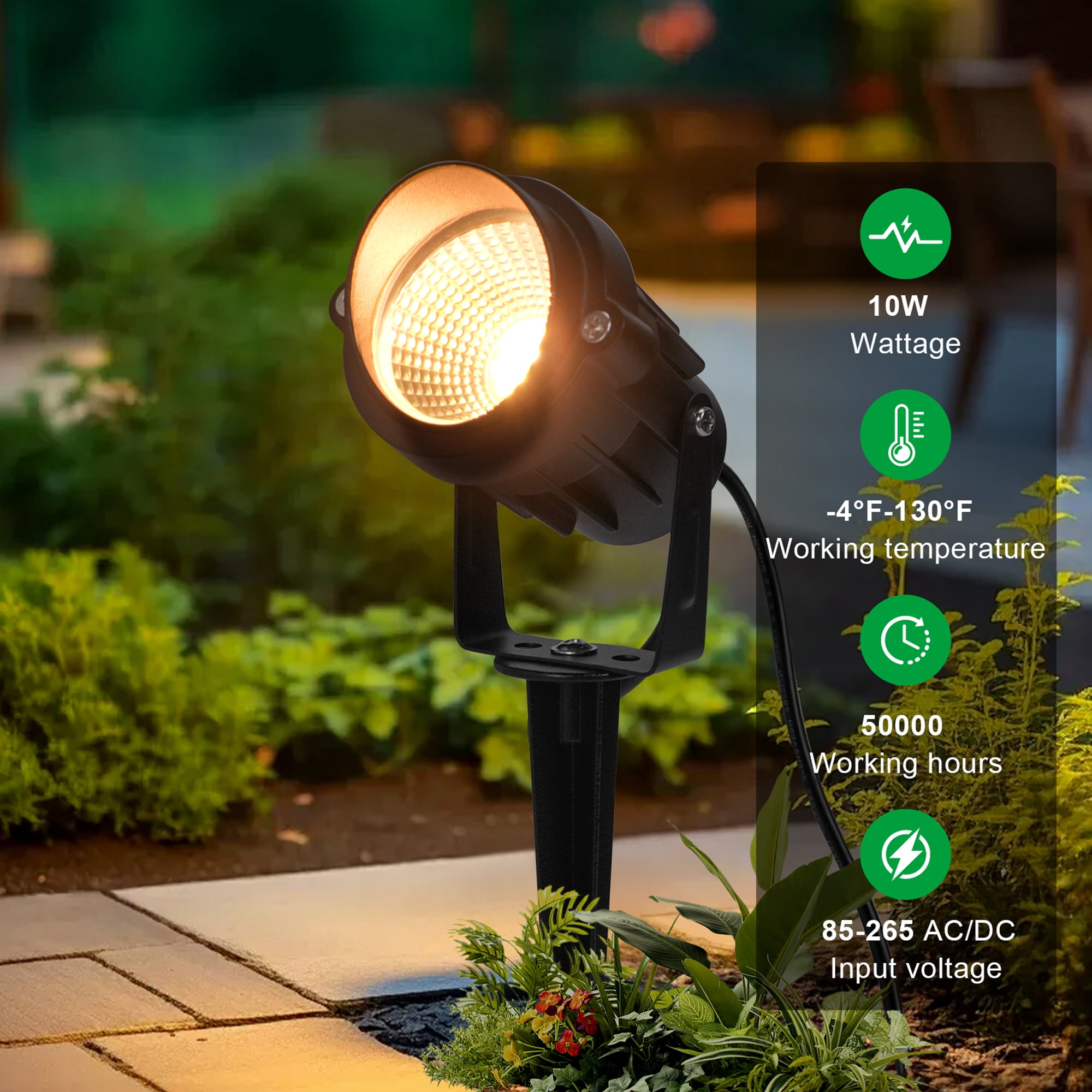 Outdoor Landscape Lights 10W Outdoor Lighting 3000K Warm Light with Stand & COB Led Spotlights for Yard Lawn Flag, 1000LM Waterproof Landscape Lighting 5.9 FT Plug Cord
