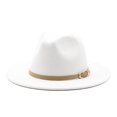 thumbnail image 3 of Sombreros Fedora De ala ancha para hombre y Mujer, Sombreros sólidos, cinturón De banda, vestido Formal clásico, caqui, negro, Invierno, 3 of 4