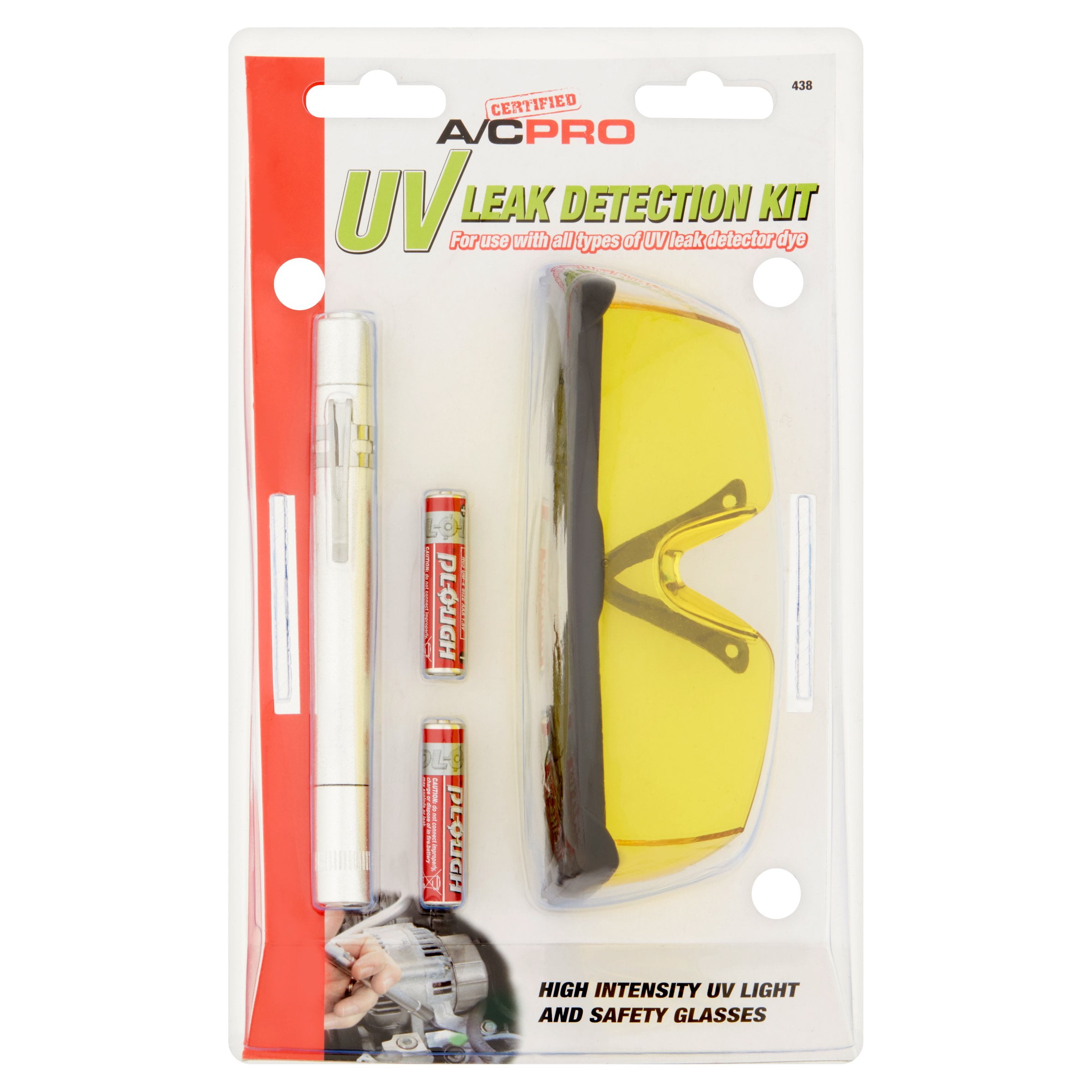 Automotive Leak Detector A/C Fluid Gas & Safety Glasses UV Flash Light Set 