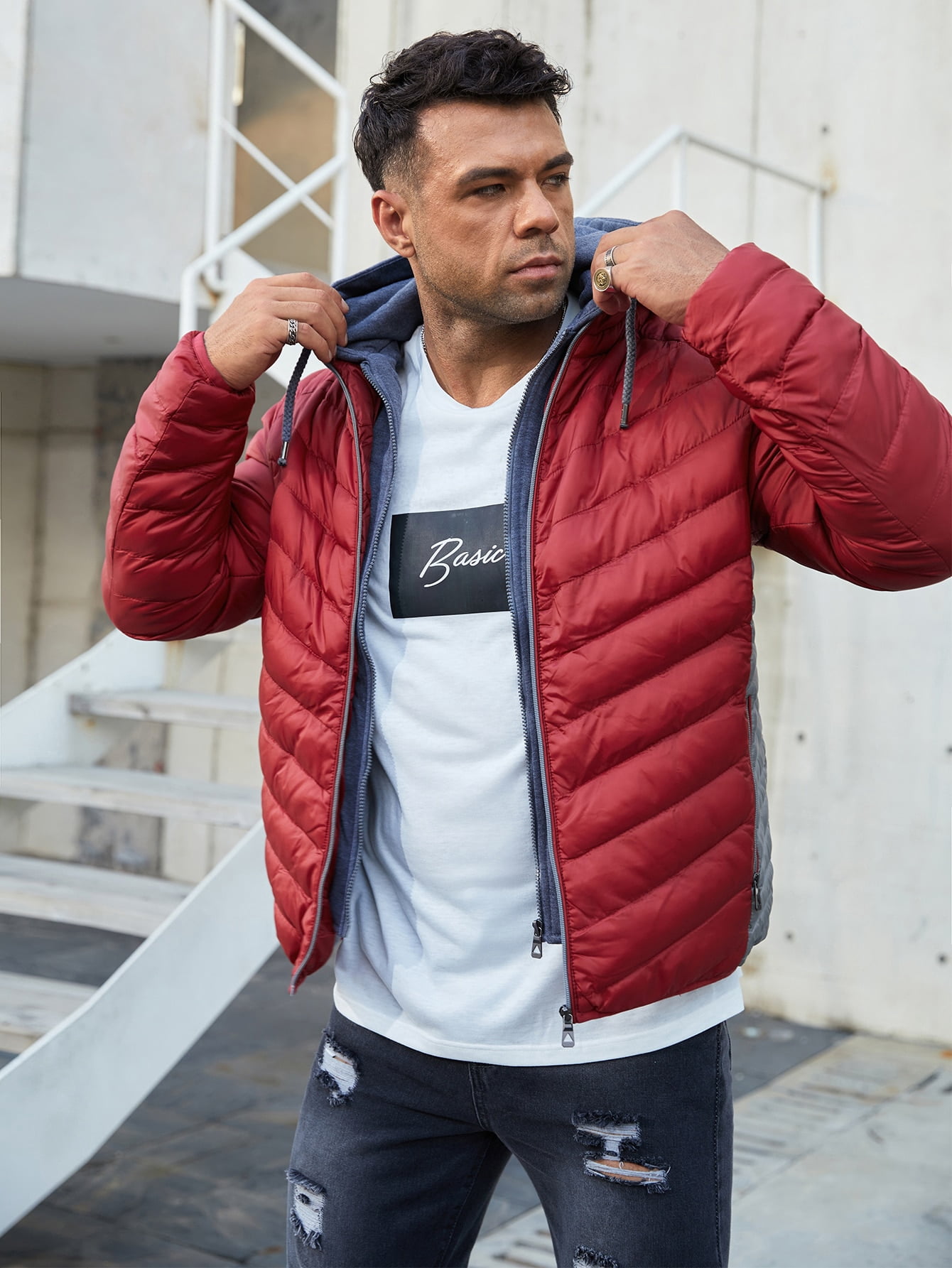 Red Extended Sizes Men Color Block 