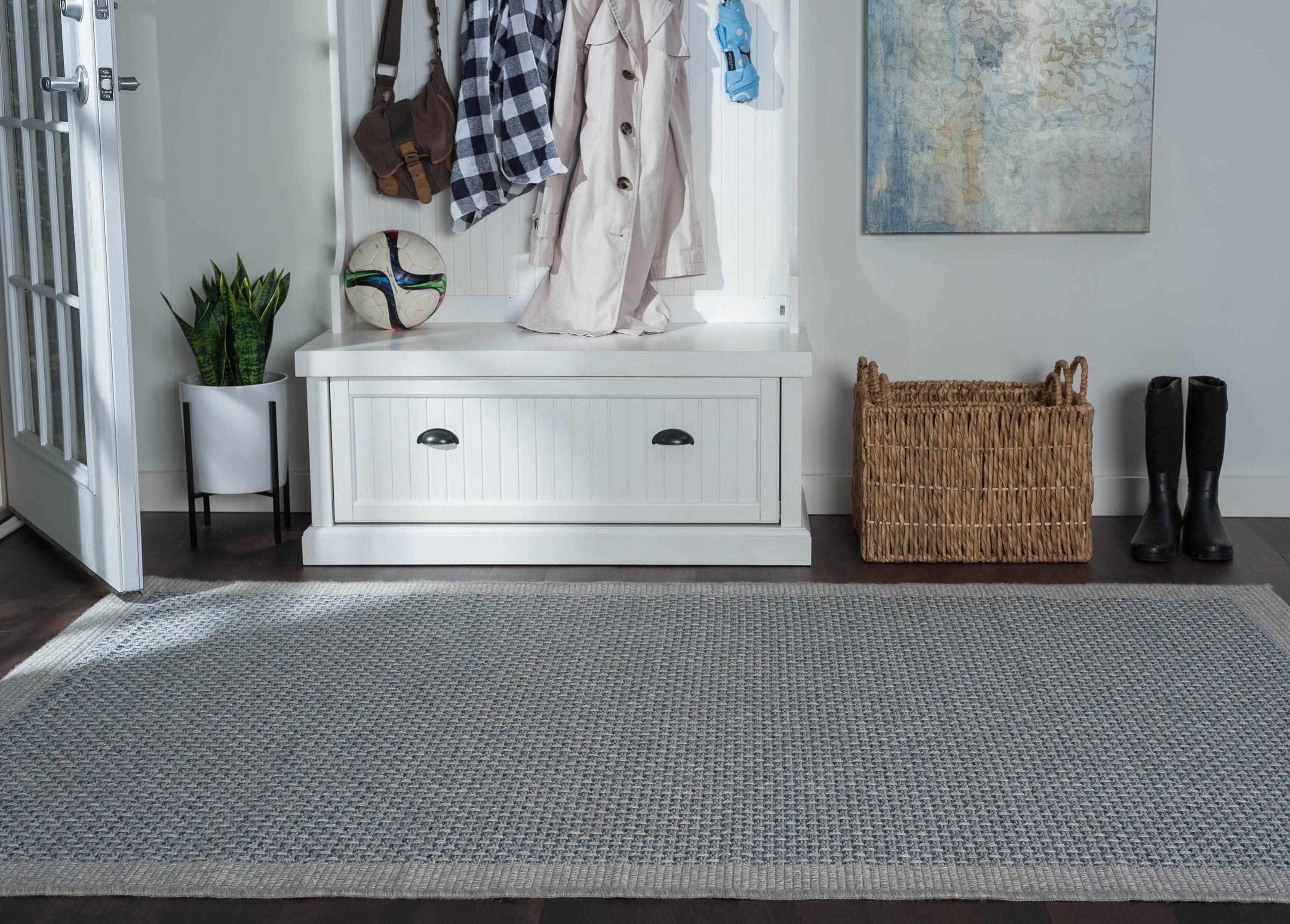 Bliss Rugs Basket Weave Solid Indoor Outdoor Area Rug for Patio, Porch, Garden | Blue, 5'3'' x 7'3''