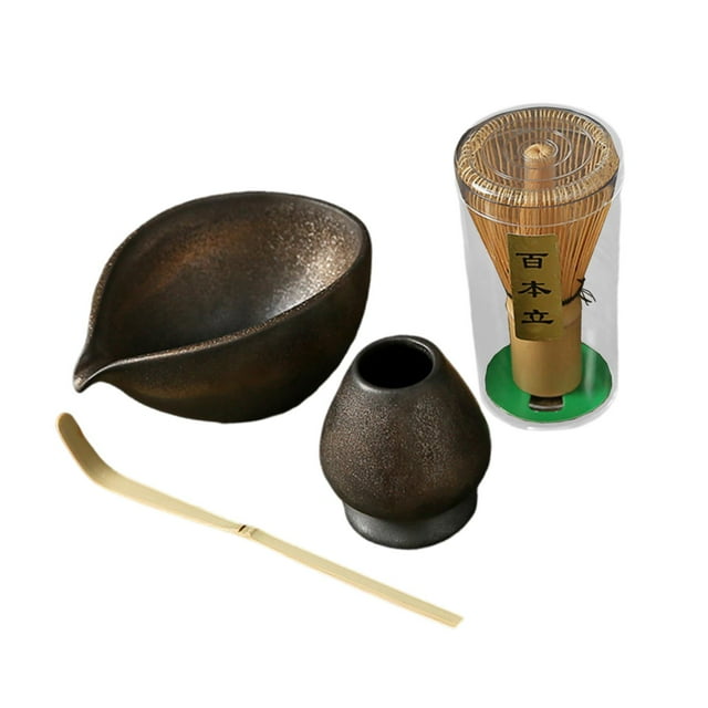 4x Matcha Set Ceremonía del té Juego de fabricación japonesa Regalo a mano para amantes del té Utensilios Cerámica Matcha Bowl con