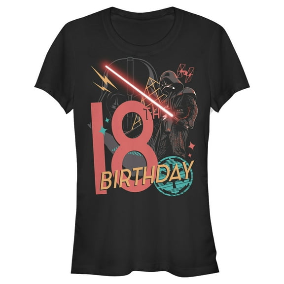 Junior's Star Wars Darth Vader 18th Birthday Abstract Background  Graphic Tee Black X Large