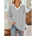 thumbnail image 6 of Women's Oversized Striped Sweatshirt Casual Long Sleeve V Neck Loose Fit Pullover Spring Tops Shirts, 6 of 6