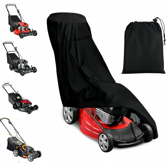 Outdoors Lawn Mower Cover, Waterproof UV-Resistant Fit Push Mower Covers Storage with Drawstring & Storage Bag,, Waterproof Lawnmower Covers for Outdoor, Deck up to 74", Black