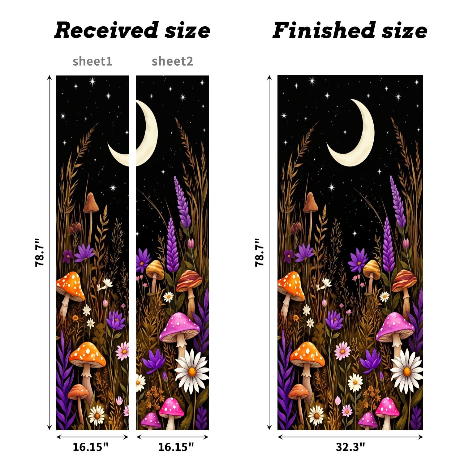 Self Adhesive Vinyl Refrigerator Wrap Set Magical Mushroom Forest Crescent Moon Starry Sky Botanical Door Mural Removable Fridge Sticker Peel and Stick&nbsp;Full Door Cover Decal Kitchen Bar Decor