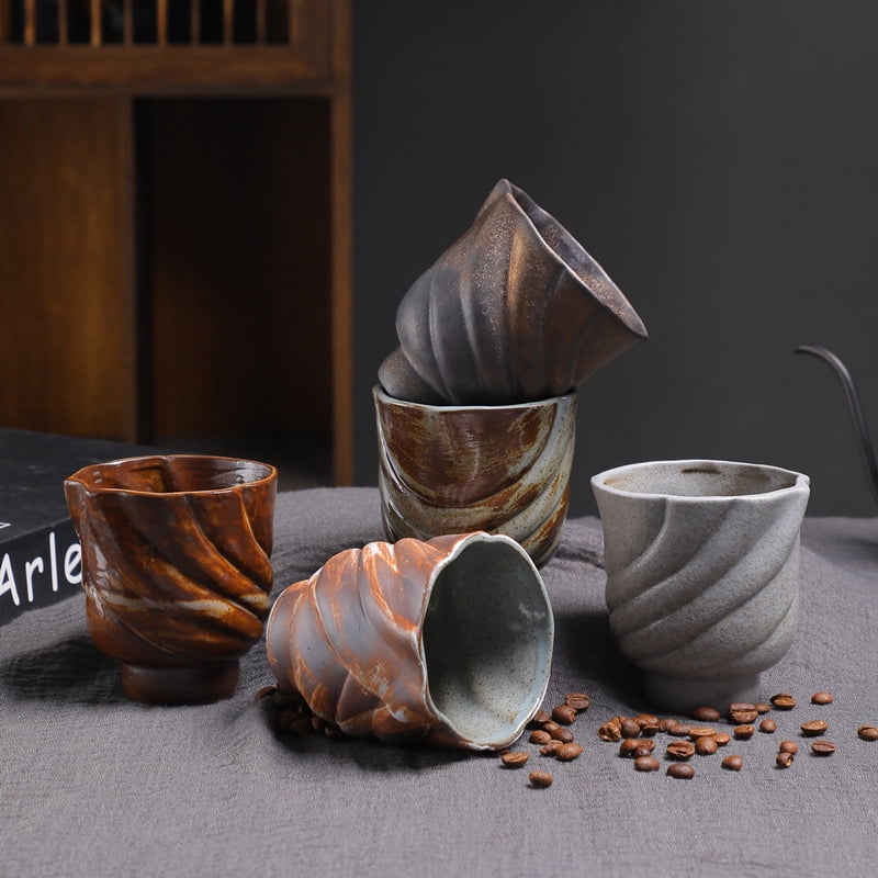 TL New Retro Coarse Pottery Coffee Cup Kiln Change Handleless Mug Espresso Cup