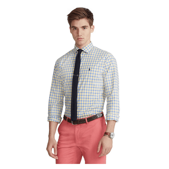 Polo Ralph Lauren Men's Classic-Fit Poplin Shirt Blue/Yellow Multi Plaid,M