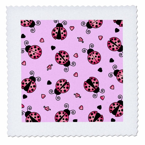3dRose, Love Bugs Pink Ladybug Print with Hearts, 6x6 inch quilt square