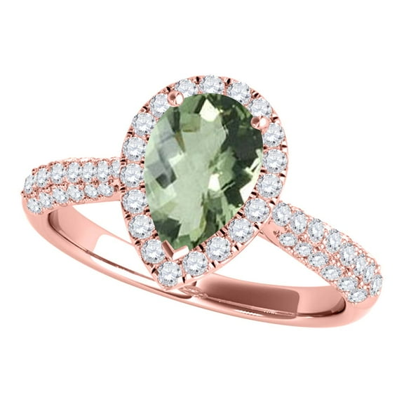 Mauli Jewels Rings for Women 1.55 Carat Diamond and Pear Shaped Green Amethyst Ring 4-prong 10K Rose Gold