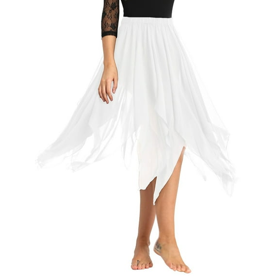 IEFIEL Womens Chiffon Belly Dance Skirt Flowy 13 Panels Asymmetric Hem Side Split Skirt Dancewear
