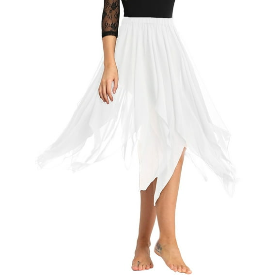 Yeahdor Womens Chiffon 13 Panels Flowy Belly Dance Skirt Asymmetric Side Split Handkerchief Hemline Skirt
